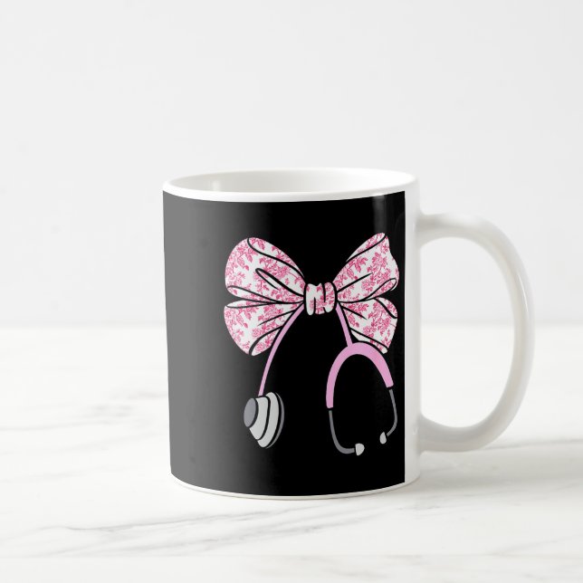 Caneca De Café Floral Nk Coquette Laço Rn Enfermeira Estetoscópio (Direita)