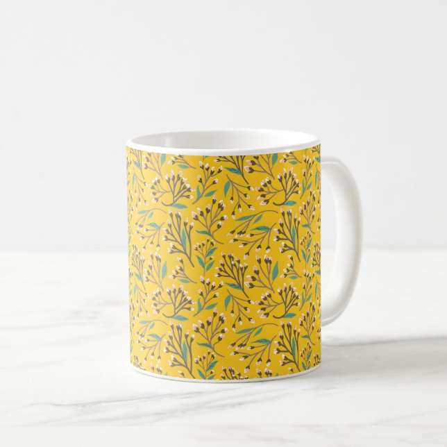 Caneca De Café Floral Pattern in  delicate branches and buds (Frente Esquerda)