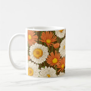 Caneca De Café Floral pattern with white and orange flowers 