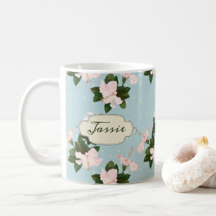 Caneca De Café Floral Patterno Nome Impressão Mug