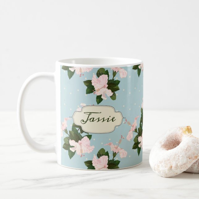 Caneca De Café Floral Patterno Nome Impressão Mug (Com Donut)