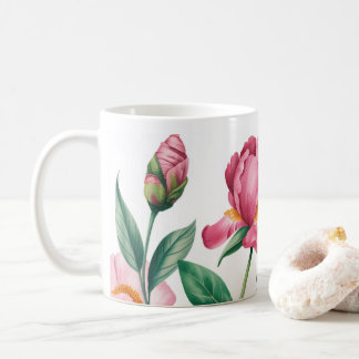 Caneca De Café Floral Peony & Rosa Jarden Art Coffee Mug