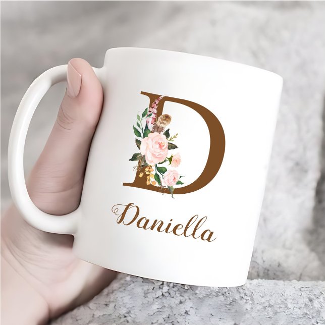 Caneca De Café Floral Personalizada Bridesmaid - Letra D Presente (Criador carregado)