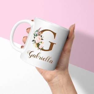 Caneca De Café Floral Personalizada Bridesmaid - Letra G Gift