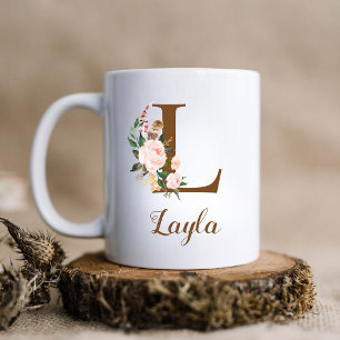 Caneca De Café Floral Personalizada Bridesmaid - Letra L Gift