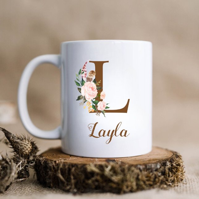 Caneca De Café Floral Personalizada Bridesmaid - Letra L Gift (Criador carregado)