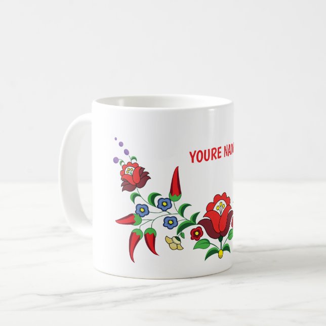 Caneca de café floral personalizada húngara (Frente Esquerda)