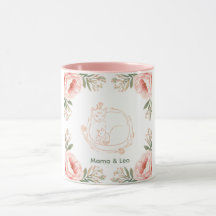 Caneca de Café Floral Personalizada Mamãe Gata e G