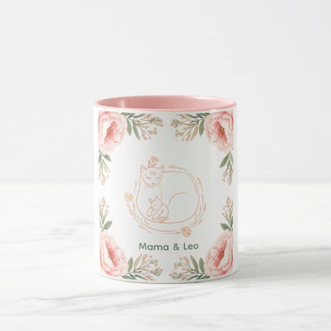 Caneca de Café Floral Personalizada Mamãe Gata e G (Centro)
