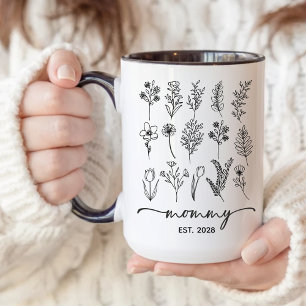 Caneca de Café Floral Personalizada para Mãe Recém