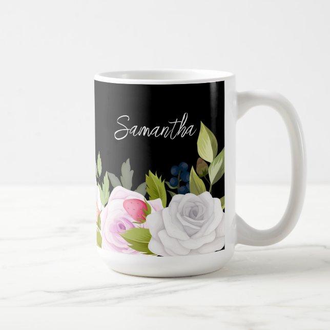 Caneca De Café Floral Personalizado Elegante (Direita)
