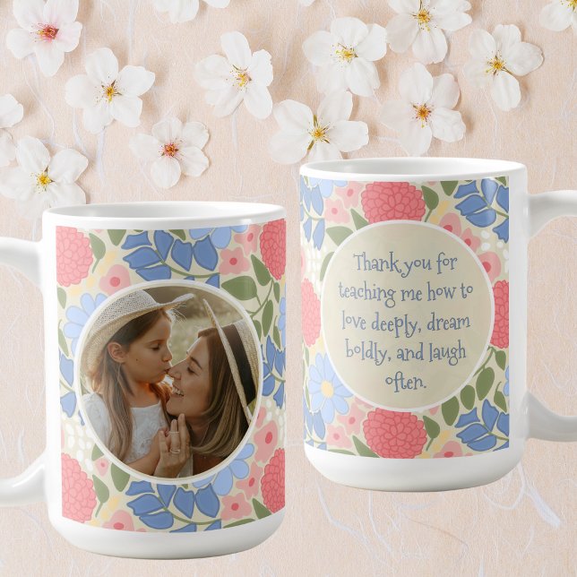 Caneca De Café Floral Photo Mug – Personalized Message & Keepsake (Personalized Floral Photo Mug )
