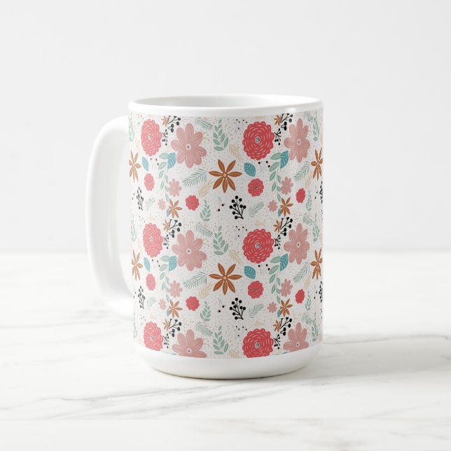 Caneca De Café Floral Pintada (Frente Esquerda)