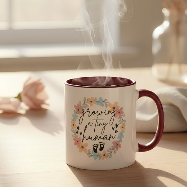 Caneca De Café Floral Pregnancy Mug, Growing A Tiny Human (Criador carregado)