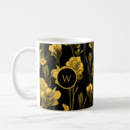 Caneca De Café Floral Preto Amarelo Personalizado