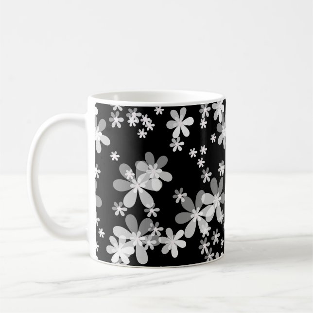 Caneca De Café floral preto e branco (Esquerda)