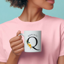 Caneca De Café Floral Q Monograma Mug com Nome Editável