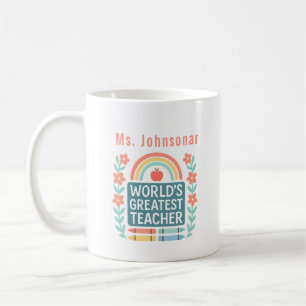 Caneca De Café Floral Rainbow Crayon World Maior Professora