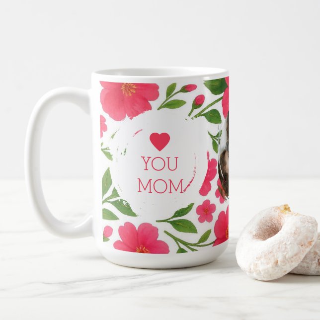 Caneca De Café Floral Red Mug Personalizado - Amo-Te Mãe (Com Donut)