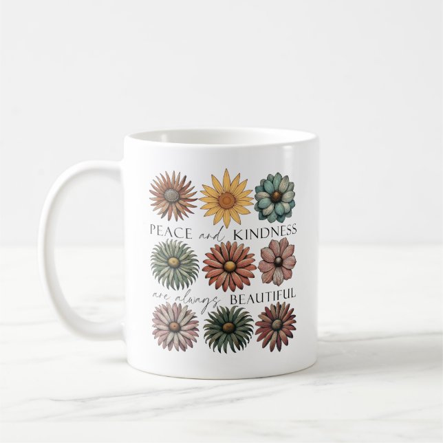Caneca De Café Floral Retro Paz e Bondade (Esquerda)