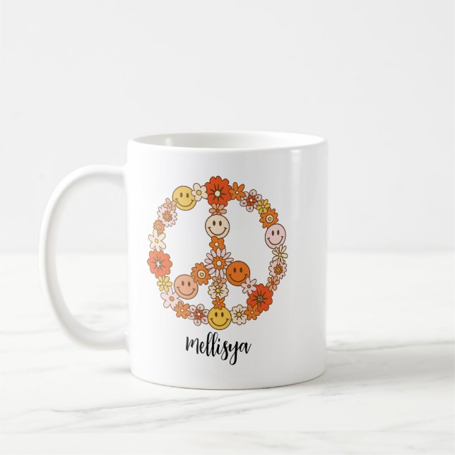 Caneca De Café Floral Retro Paz e Bondade (Esquerda)