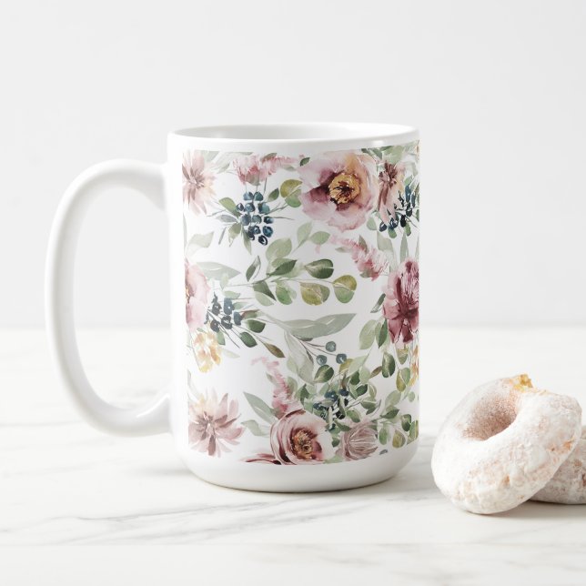 Caneca de café floral romântica (Com Donut)