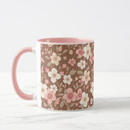 Caneca de Café Floral Rosa