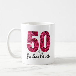 Caneca De Café Floral rosa 50 e Festa de aniversário 50 fabulosa
