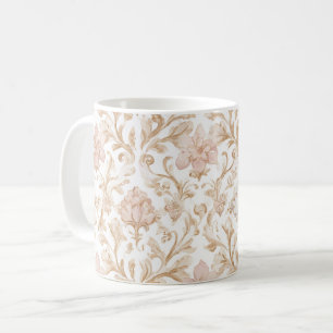 Caneca De Café Floral Rosa Bege
