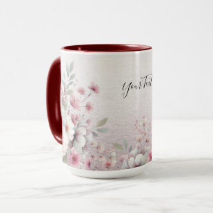 Caneca de Café Floral Rosa Branco Moderna