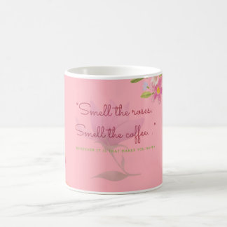 Caneca de Café Floral Rosa Coral | 