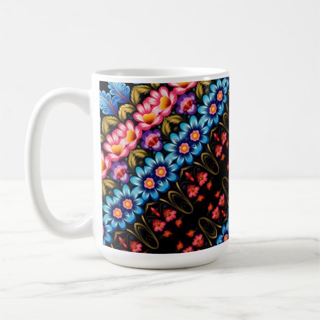 Caneca De Café Floral rosa e azul (Esquerda)