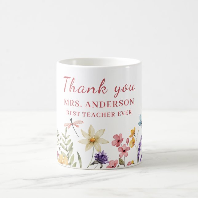 Caneca De Café Floral Rosa Obrigado Professor Mug (Centro)