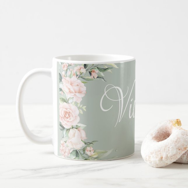 Caneca De Café Floral Rosa Personalizado (Com Donut)