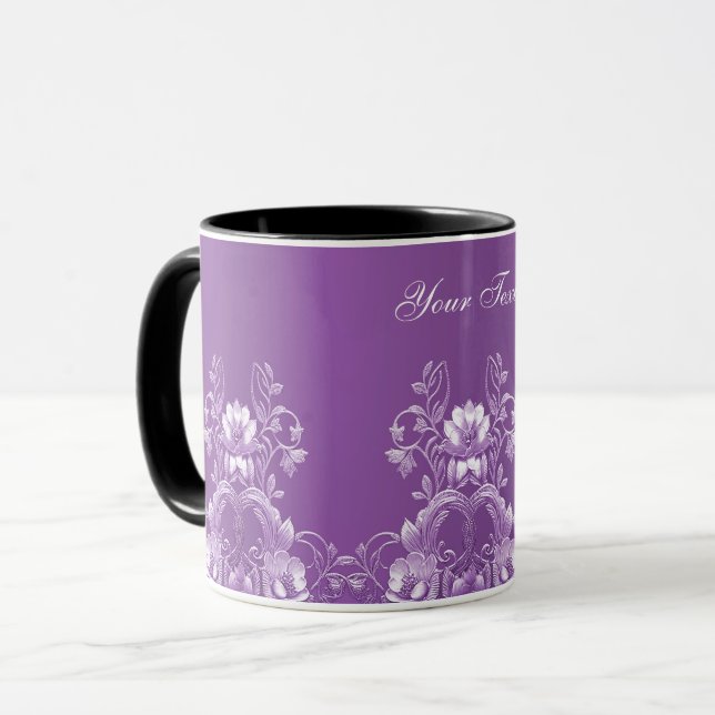 Caneca de Café Floral Roxa (Frente Esquerda)