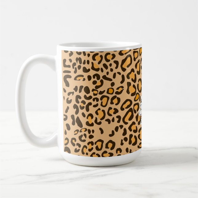 Caneca de Café Floral Rústica Girassol Leopardo (Esquerda)