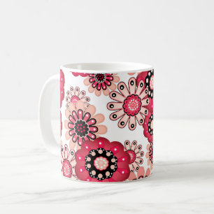 Caneca De Café Floral rústico retrô vermelho e branco