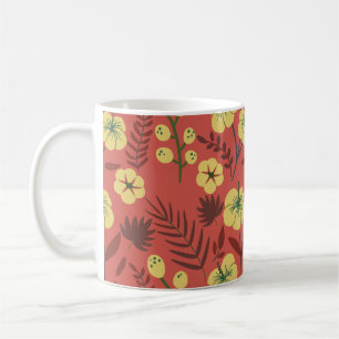 Caneca De Café Floral sem costura, flores amarelas e vermelhas
