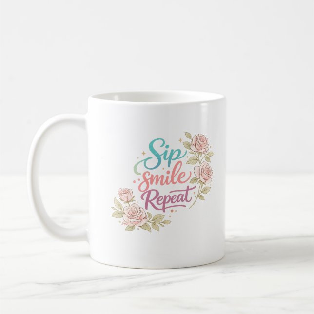 Caneca de Café Floral Sorriso Repetir (Esquerda)