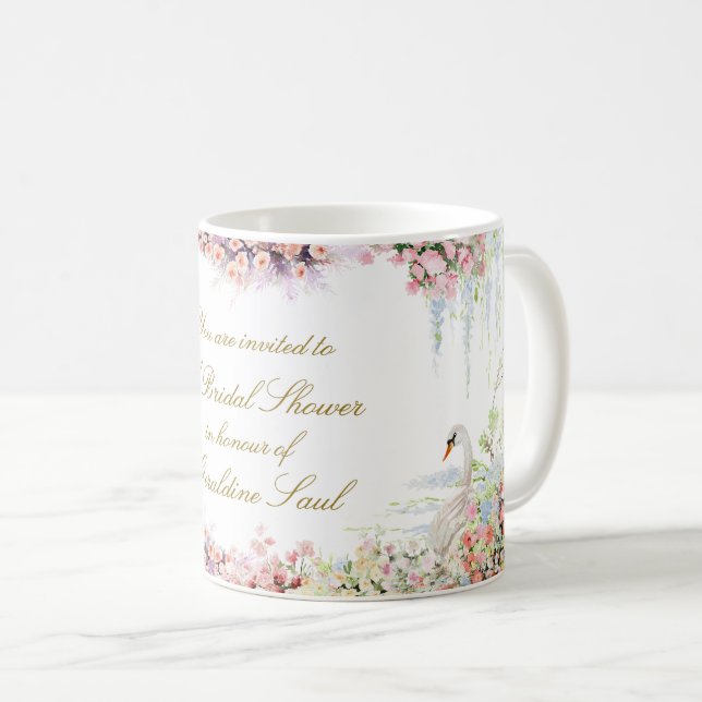 Caneca De Café floral swan chic calligraphy bridal shower (Frente Esquerda)