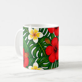 Caneca De Café Floral Tropical com Hibisco e Plumeria