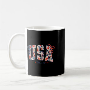 Caneca De Café Floral Usa Coquette Laço Patriótico 4 De Julho Ame