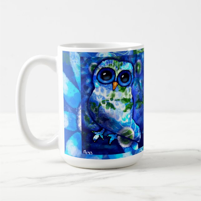 Caneca De Café Floral Verde Azul-Abstrato (Esquerda)