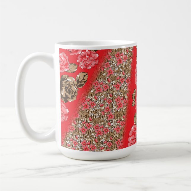 Caneca de Café Floral Vermelha Personalizada (Esquerda)