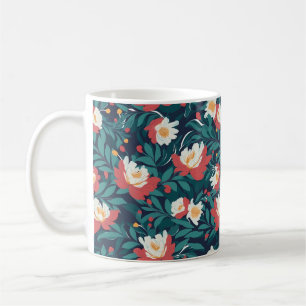 Caneca De Café Floral Vermelho e Branco