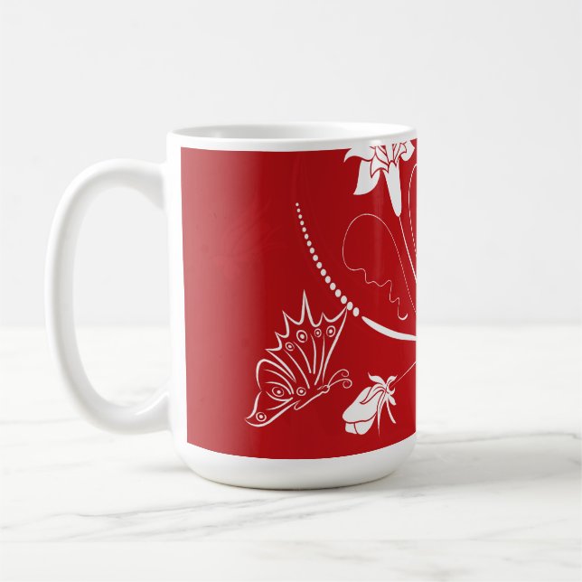 Caneca De Café Floral Vermelho e Branco Moderno (Esquerda)