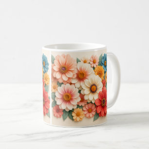 Caneca de Café Floral Vibrante em Aquarela