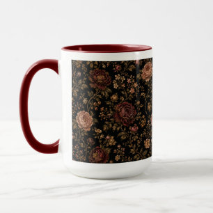 Caneca de Café Floral Vintage Escura Botânica Ma