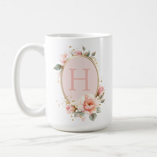 Caneca De Café Floral Vintage Monogramada Personalizada (Esquerda)