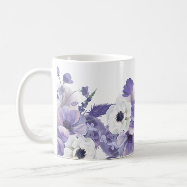 Caneca De Café Floral Violeta bonito (Esquerda)